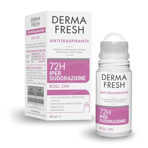 Dermafresh Ipersudorazione Efficace 72H, Deodorante Antitraspirante Roll-On 50 ml, No Alcol, Antimacchia, Delicato sulla Pelle, Contro Sudorazione e Cattivi Odori, Dermatologicamente Testato