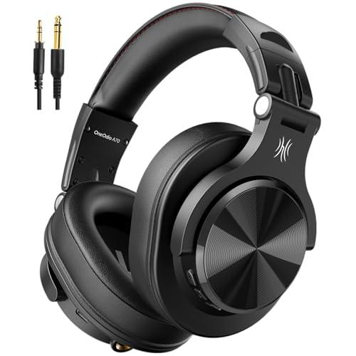 OneOdio A70 Cuffie Bluetooth Over Ear, Cuffie Cablate e Wireless Cuffie Stereo con Microfono, 72 Ore di Riproduzione, CVC 8.0, Jack 3,5 e 6,35 mm, Pieghevole, per DJ, Chitarra, Cellulare, PC, Nero