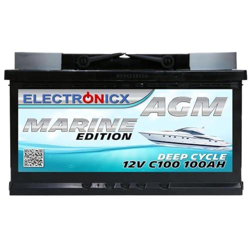 Electronicx batteria di alimentazione AGM Marine Edition 12V 100Ah / 100 Ah deep cycle sigillata senza manutenzione, polo positivo a destra – batteria per barca, yacht, vela, camper 278×175×190mm
