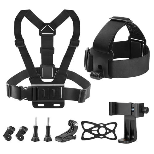 GeeKam - Imbracatura pettorale con fascia per la testa e clip per cellulare per POV, VLOG, compatibile con iPhone, Samsung, GoPro Hero, Insta360, AKASO, DJI Osmo, SJCAM e altre action camera.