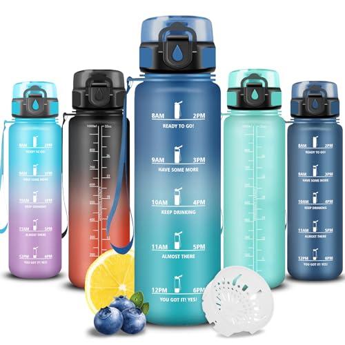 Grsta Borraccia 1 litro, Borraccia Palestra, Boraccia Senza Perdite, Facile da Pulire, Boraccia Motivazionale, Bottiglia Con Orari Per Bere, Facile da Trasportare, per Fitness, Scuola, Viaggio