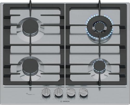 Bosch PCH6A5I90 Serie 6, Piano cottura a gas, FlameSelect, Manopole magnetiche rimovibili, WOK, griglie in ghisa, Acciaio, 60 cm, Inox