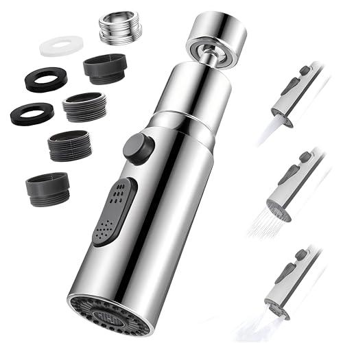 Aeratore Rubinetto Cucina, 360° Girevole Prolunga Rompigetto Rubinetto con 3 Modalità Aeratore Filtro Antispruzzo, 5 Tipi Adattatore Filettato doccetta per Lavello Cucina Bagno