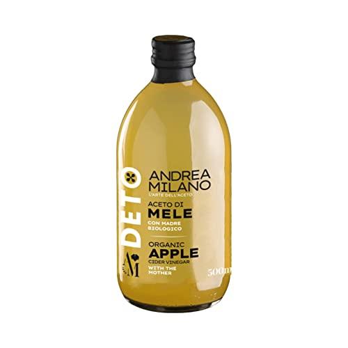 Deto Andrea Milano, Aceto di Mele Biologico, Ricco di Proteine, da Usare come Condimento su Insalate o Verdure, Dolce e Delicato, Made in Italy, 500 ml