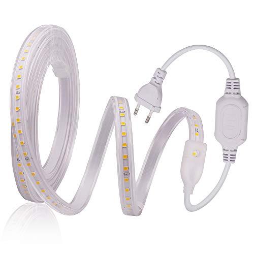 XUNATA 220 V Striscia LED FPC con Alimentatore (tagliata a 20 cm), Impermeabile 2835 SMD 120 LED/m Decorazione Professionale di Ingegneria- Bianco Naturale 2 M