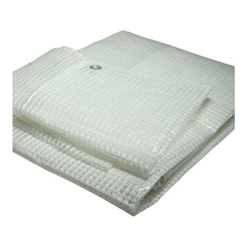 Telo Telone Multiuso Occhiellato Bianco Trasparente Retinato Con Occhielli 140 gr/mq per Esterno Resistente UV Impermeabile per Rimessaggi Tende Balconi Coperture (3x3 mt)