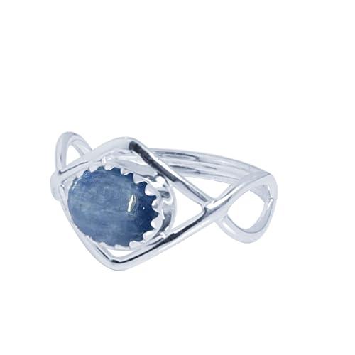 Anello in cianite blu per donne e ragazze adolescenti, in argento sterling 925, da indossare ogni giorno, regalo di compleanno per lei, anello fatto a mano, anello in cianite boho, misura 9