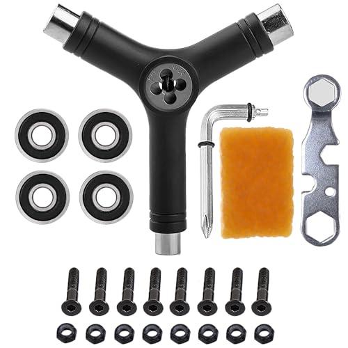 15 Pezzi Strumento per Skateboard all-in-One Skate Tools Multifunzione Chiave Attrezzi per Skateboard Chiave Esagonale Y con Chiave a Brugola Gomma per la Pulizia