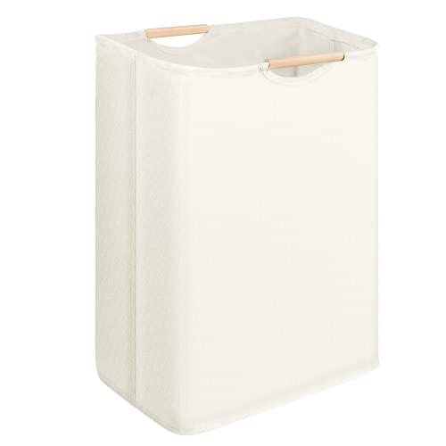 Cesto portabiancheria, 60L Cesta Portabiancheria Pieghevole con Manico in Legno, Cesta Biancheria in Tessuto per camera da letto, bagno, cameretta dei bambini, viaggio