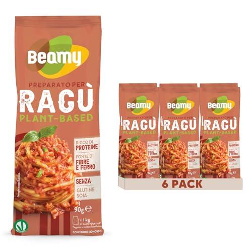 Beamy, Preparato per Ragù Plant-Based, Ricco di Proteine, Fonte di Fibre e Ferro, Alternativo alla Carne, Senza Glutine e Conservanti, 6x90 g