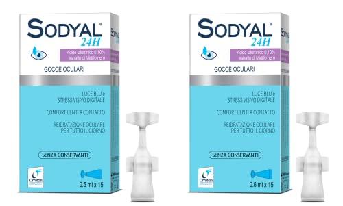 Sodyal 24H - Lubrificante, idratante, rinfrescante. Gocce oculari monodose con Acido ialuronico, senza conservanti - Bipack 2 box da 15 flaconcini da 0,5ml
