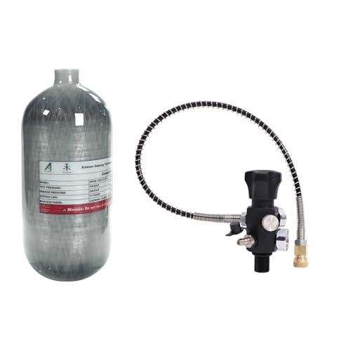 TUXING 4500psi Serbatoio di Aria in Fibra di Carbonio 2.5L (Bottiglia vuota Paintball stazione di riempimento con due manometri fino con Tubo ad alta pressione 24 Pollici M18*1.5 Ferroso