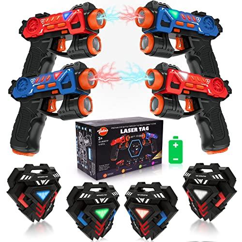 VATOS Laser Tag Guns Set, infrarossi Mini Laser Tag per bambini con distintivi 4 Pack, Laser Tag Game 4 giocatori Indoor Outdoor Attività di gruppo giocattolo per ragazzi ragazze età 4 5 6 7