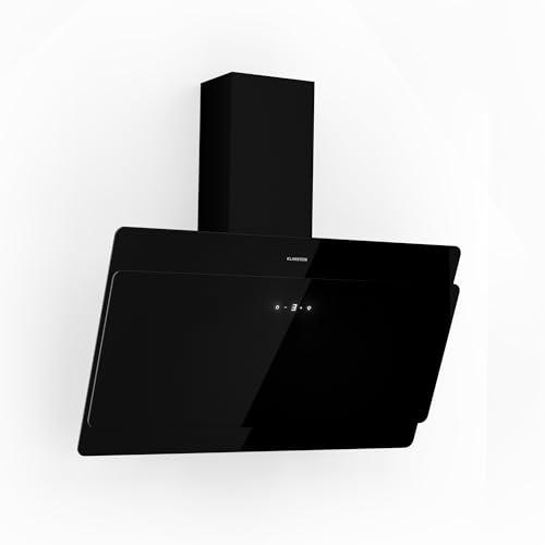 Klarstein Cappa Aspirante 90 cm, Cappa Cucina, Cappa Filtrante in Acciaio Inox, Scarico: 607m³/h, Illuminazione LED, Pannello Touch, Filtro Per Ricircolo, Safety Glass, Classe Energetica B, Nero