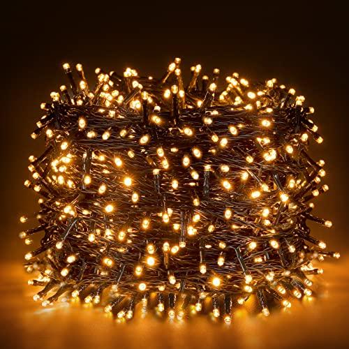 Ulinek Luci Natale Esterno, 1000LED 100M Luci Albero di Natale Led IP44 Impermeabile 8Modalità Stringa Luci, Catena Luminosa Decorative per Albero Natale Giardino Interno Festa Casa, Bianco Caldo