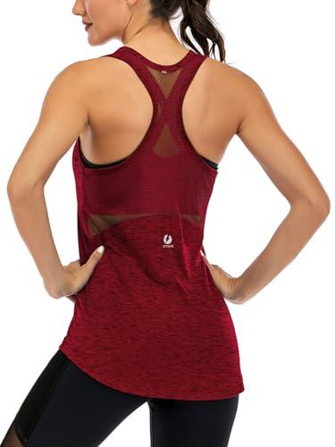 Canotte da allenamento da donna senza maniche per yoga top da donna in rete Racerback Canotta muscolare, Borgogna, S