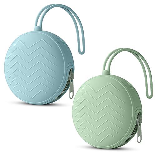 Porta Succhietto in Silicone, Custodia Lavabile per Ciuccio, Chiusura a Cerniera, 2 Pcs, Blu Verde