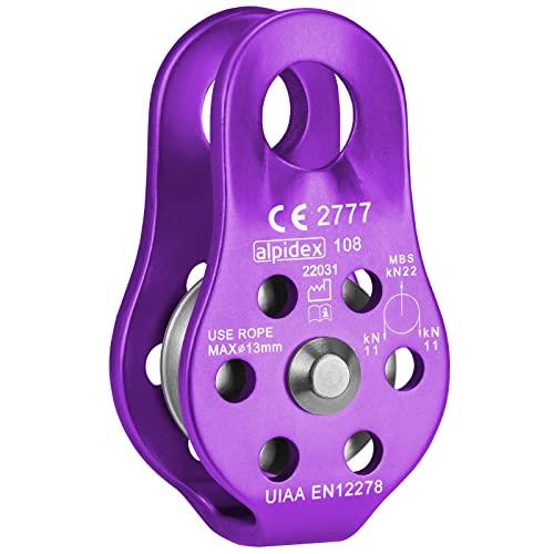 ALPIDEX Carrucola 22 KN | Carrucola Fissa | Bozzello per Carrucola | Standard EN12278 | Corde Fino 13 mm di Diametro | Paranco per Funi | Pulegge Paranco Fune, Colore:Lilla