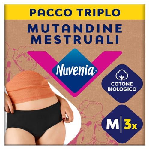 Nuvenia Intimawear, Mutandine Mestruali in cotone biologico, Lavabili e riutilizzabili per Giorno e Notte, Flusso Moderato-Abbondante, Colore Nero, Taglia M, 3 confezioni