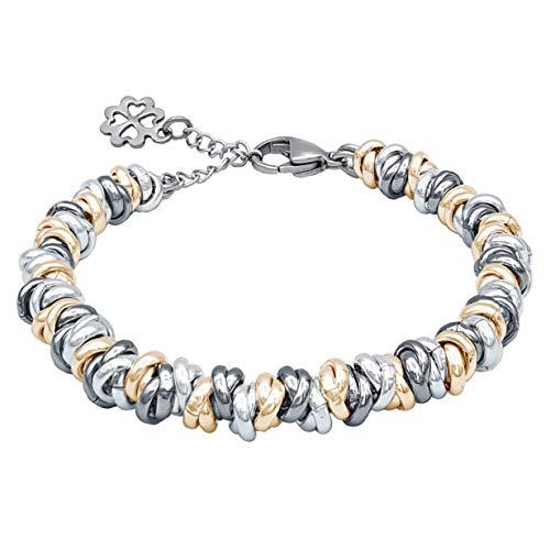 ParticolarModa Bracciale regolabile pendente charm quadrifoglio portafortuna nodini intrecciato 6 mm (Regolabile da 22 a 25 cm (x polso 19-21), Argentato/Dorato/Fumè)