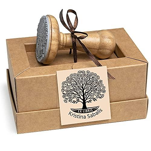 Ex libris Albero della Vita Fiore Primavera, Timbri Personalizzati, Legno Rotondo 40mm, Scatole Regalo