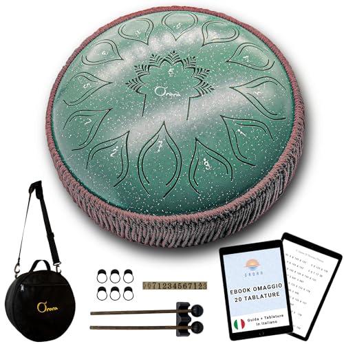 ORORA Handpan Steel Tongue drum 13 note - Strumento musicale per bambini e adulti - Tamburo zen e meditazione - Ebook di 20 spartiti in omaggio - Regalo originale relax