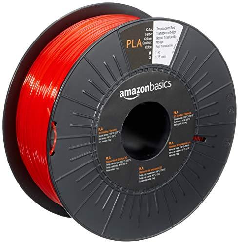 Amazon Basics - Filamento per stampanti 3D, in polilattato (PLA), 1.75 mm, rosso traslucido, 1 kg per bobina