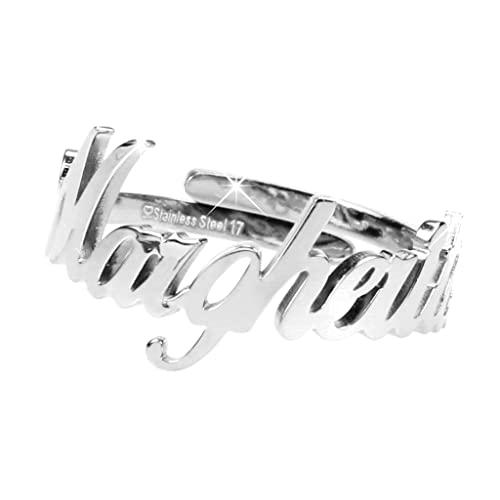 Flowers Anello Donna con Nome in Acciaio Inossidabile, Scritta Nome in Corsivo. Misura Regolabile (Margherita)