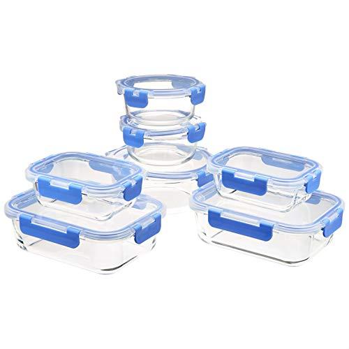 Basics - Contenitori in vetro per alimenti con coperchi bloccabili,  set da 14 pezzi, 7 contenitori e 7 coperchi senza bisfenolo A
