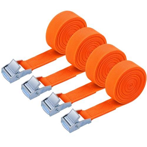 URAQT Cinghia a Cricchetto, 4 Pezzi 150 kg 6 M Cinghie di Tensione con Cricchetto, Larghezza 20 mm, Cinghie di Fissaggio con Cricchetto, per Trasporto Merce, Bagaglio, Campeggio (Arancia)