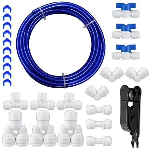 HUAZIZ 10 Meter Raccordo Filtro Acqua ad Osmosi Inversa per Connessione Rapida 1/4 di Pollice, Tubo per Frigorifero,10 M blu (Y+T+I+L Tipo Combo + Valvola di Intercettazione)