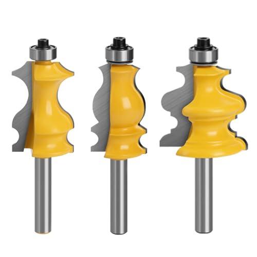 Set di 3 Frese per Legno, Bordo Forming Router Bit, 8mm Shank, Strumenti per la Lavorazione Fai da te, per la Formatura dei Bordi di Edifici, il Taglio (8mm)