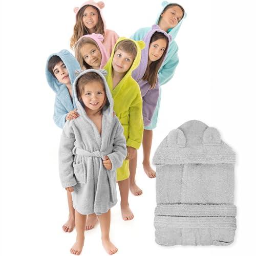 LEBENGOOD - Accappatoio Bambini adolescenti Cotone: Bambino, Bambina, 100% Cotone OEKO-TEX - 2 tasche, cintura, cappuccio (Orej Perla 9-10 IT)