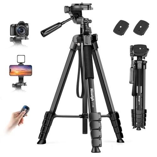 Nineigh Treppiede Fotocamera e Smartphone, 190cm Treppiede in Alluminio Leggero Con Rotazione 360° Colonna Centrale, Cavalletto Smartphone con Telecomando per iPhone Samsung Huawei Camera