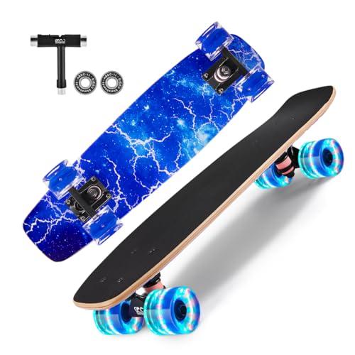 GIEEU Skateboards con ruote colorate lampeggianti per principianti, bambini, adolescenti, adulti, tavole da skate standard complete a 9 strati in acero (X-Lighting-DE)