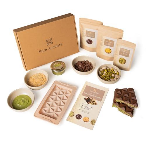 Pure Xocolate Kit di cioccolato Dubai fai da te – Confezione regalo con cioccolato belga, crema di pistacchio e capelli d'angelo (kadayif) – Include stampo in silicone – cioccolato di lusso da fare da