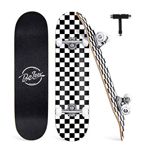 BELEEV Skateboard 31x8 per Principianti, Bambini, Adolescenti e Adulti, Completo Pro Cruiser Skateboard per Ragazza Ragazzo, Acero Canadese a 7 Strati, Doppio Vassoio Concavo, con Strumento a T