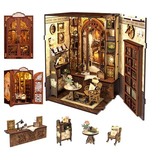 Fsolis DIY Book Nook - Mini Casa delle bambole, Set mini libreria per adulti, mini libreria, modello plug - in con sensore di luce LED, Regalo per adulti (Bookshop Memories)