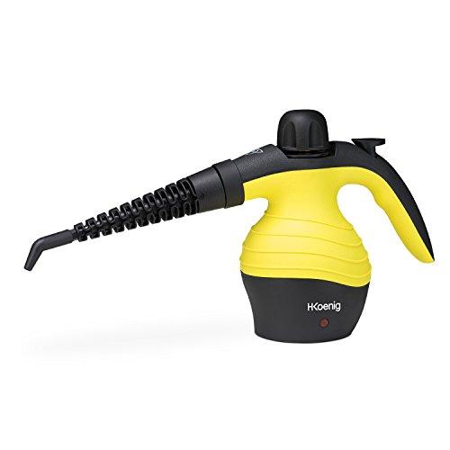 H.Koenig Pulitore a vapore NV60, 4,2 bar, 250 ml, trasportabile, portatile, compatto, impugnatura ergonomica, potente 1000W, 6 accessori multiuso, Giallo e Nero