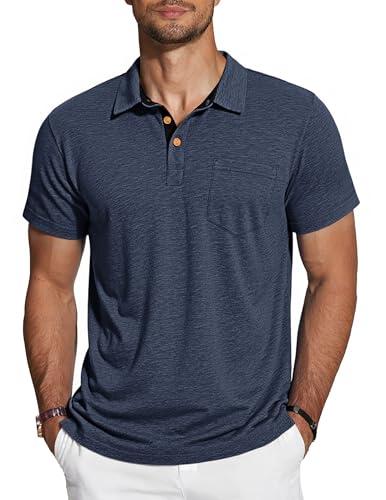 TARAINYA Polo Uomo Cotone Maniche Corte con Tasca Polo Shirt Estivo Blu Navy L