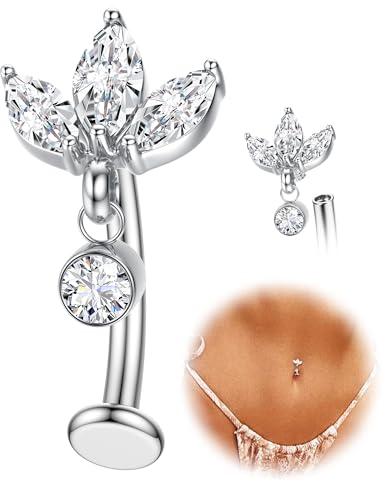 KRFY Piercing Ombelico Titanio 14G Piercing Ombelico Oro Argento Anallergico Navel Piercings Pendente Cuore Galleggiante Farfalla CZ Floating Navel Bijoux Corpo Piercings - Argento Dangle CZ 12MM