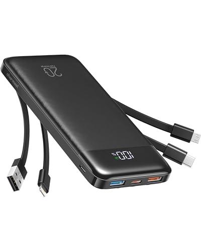 Charmast Power Bank 20000mAh con Cavi Integrati 22.5W USB A & 20W USB C Caricatore Portatile Carica Rapida Batteria Esterna LED Display con 5 Uscite e 4 ingressi Compatibile con iPhone Samsung Xiaomi