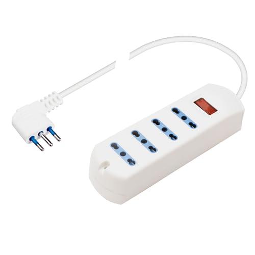 Poly Pool PP2512 Presa Multipla Ciabatta MULTISIZE Spina Piccola Salvaspazio 10A e 4 Prese Bivalenti Bipasso Grandi con Cavo 1,5 metri e Interruttore di Sicurezza