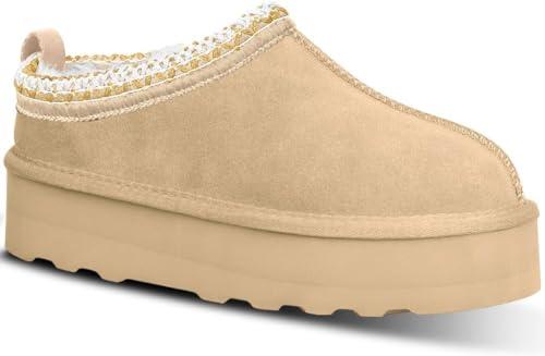 Tasman Pantofole da donna Dupes Platform Tazz Slipper Short Ankle Boot Pelliccia Foderate in Pile Sneakers Casa slippers Stivali Antiscivolo Per Outdoor (Beige, 37)