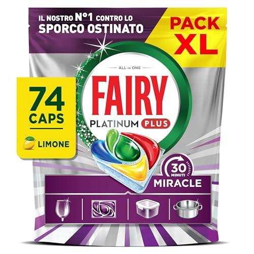 Fairy 30 Minuti Miracle Detersivo Pastiglie Lavastoviglie, 74 Capsule, Limone, Il Nostro N.1 Contro Lo Sporco Ostinato, Potente Anche Nei Cicli Brevi, MEGA Pack