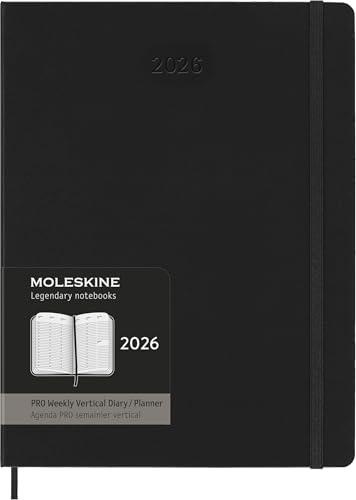 Moleskine Weekly Planner, Agenda Settimanale Verticale Pro 12 Mesi 2026, Copertina Rigida e Chiusura Elastica, Colore Nero, Formato Extra Large 19 x 25 cm