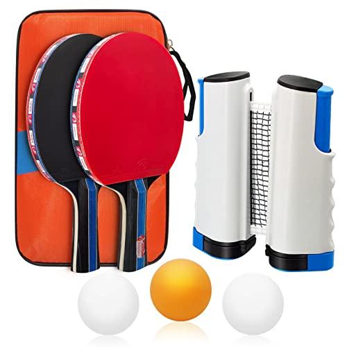Baozun Ping Pong Set con 2 Racchette Ping Pong, 3 Palline, Rete da Tavolo Allungabile e Borsa