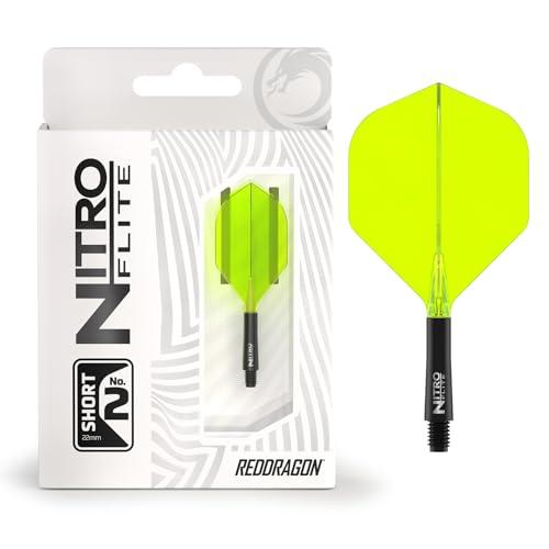 RED DRAGON Darts – Nitro Flite Integrato Sistema di Volo e Albero – No.2 Forma e Design – Nera & Gialla Colore, Breve Lunghezza