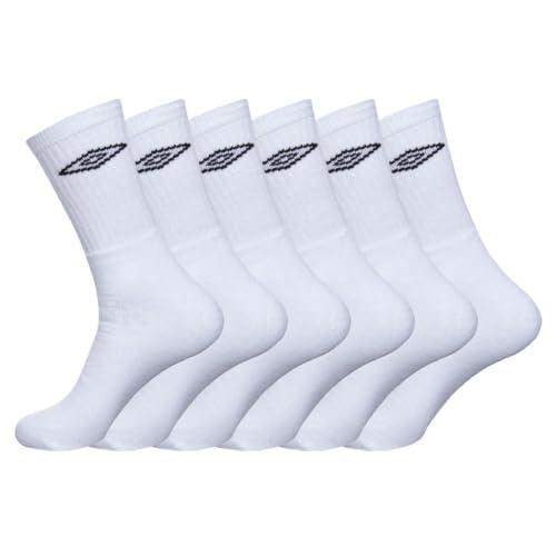 UMBRO Calzini Uomo Sportivo Resistente, Set di 6 Calze Uomo Lunghe Tennis, Confortevoli, Bianchi, Taglie 39/42