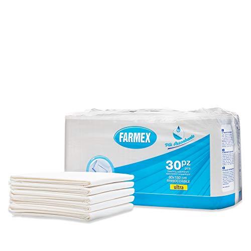 Farmex - Traverse Assorbenti Rimboccabili Per Letto (oppure per Lenzuola e Materassi), Ultra Assorbenza, Traspirabili e Delicate sulla Pelle - Dimensioni 80 x 180 cm, 30 Pezzi